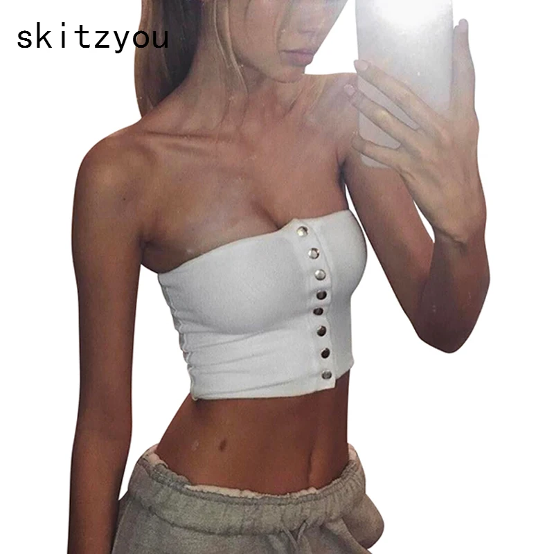 skitzyou Women Summer Elastic White Cotton Tube Top Front Button Backless Black Bodycon Strapless Crop Top Party Tops Cropped 
skitzyou Women Summer Elastic White Cotton Tube Top Front Button Backless Black Bodycon Strapless Crop Top Party Tops Cropped