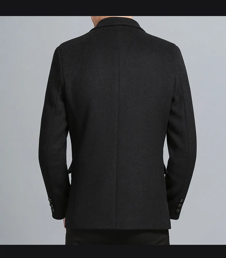 Waliicorners Wool Coat Men's Casual Solid Color Multi-Pocket Slim Fit Wool Blends Woolen Pea Coat Male Trench Coat Overcoat 48
