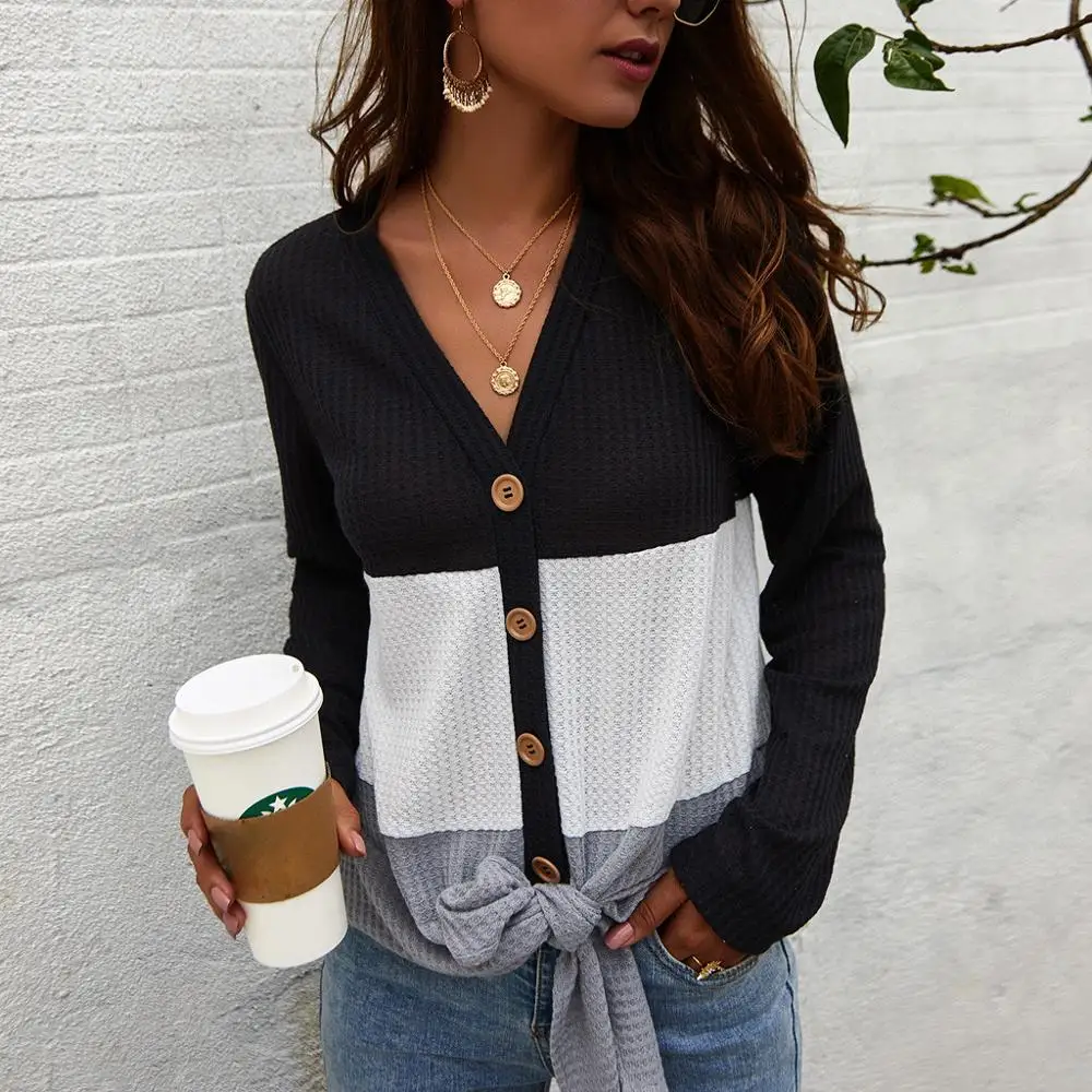 2019 Fashion Autumn Womens Blouse knitting Women Tops Casual Patchwork Long Sleeve V-Neck Button Top Shirts Blouse blusas mujer
2019 Fashion Autumn Womens Blouse knitting Women Tops Casual Patchwork Long Sleeve V-Neck Button Top Shirts Blouse blusas mujer