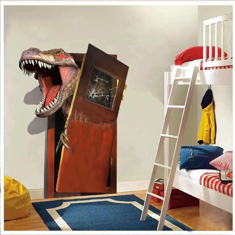

new cartoon 3d dinosaur pvc broken wall stickers for living room home wall art decor diy removeable decals kids gift
