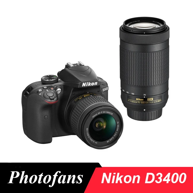 Цифровая зеркальная камера Nikon D3400 с объективами VR AF P 18 55 мм и 70 300 (Совершенно