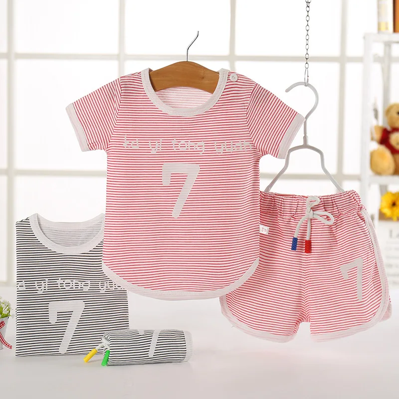 Boys Girls 2PCS Clothes Set Kids Sport Sets Baby Infants Casual Striped T-shirt+Shorts Pants Children Clothing Outfits WT174 | Детская