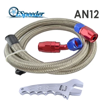 

ESPEEDER AN12 12-AN Stainless Braided 1M Straight 45 Degree Swivel Fitting Car Turbo Adaptor Oil Hose Line Kit With Spanner
