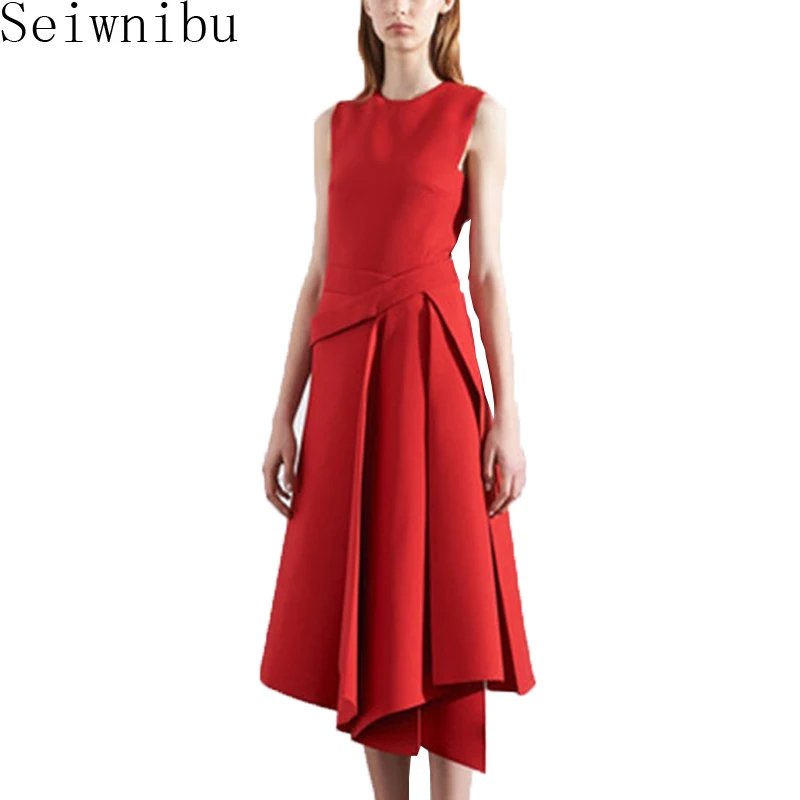 Seiwnibu 2018 Spring Autumn Runway Designer Dress Women's High Quality Elegant sleeveless Black /Red Irregular Bottom Dress
Seiwnibu 2018 Spring Autumn Runway Designer Dress Women's High Quality Elegant sleeveless Black /Red Irregular Bottom Dress