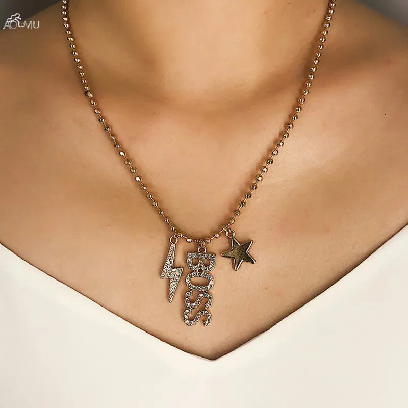 AOMU Fashion Pentagram Necklace For Women Metal Pendant Necklace Lightning Crystal Rhinestones Necklace Bohemian Jewelry
AOMU Fashion Pentagram Necklace For Women Metal Pendant Necklace Lightning Crystal Rhinestones Necklace Bohemian Jewelry