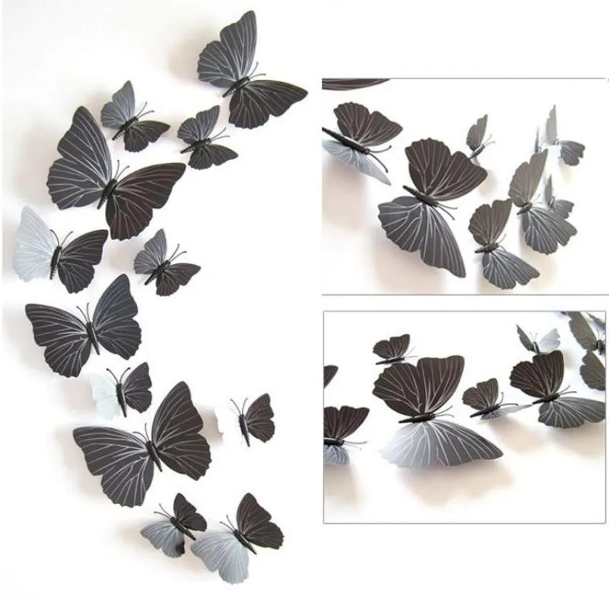 12PCS 3D Hollow Butterfly Wall Stickers Art Decal Home Gold Fashion Door Decor