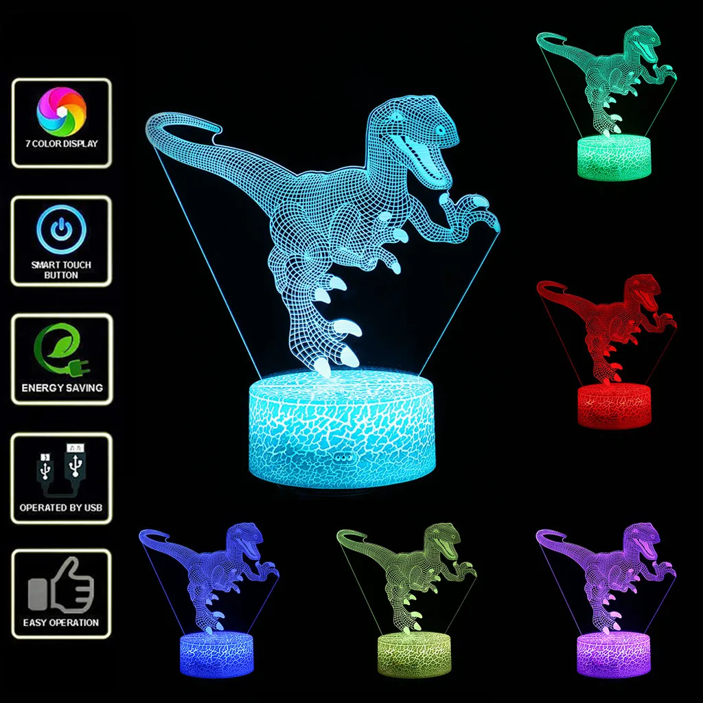 Dinosaur 3D Lamp 7 LED Colors Changing Visual Light Children Room Night Light With Optical Illusion Light Table Desk Decoration
Dinosaur 3D Lamp 7 LED Colors Changing Visual Light Children Room Night Light With Optical Illusion Light Table Desk Decoration