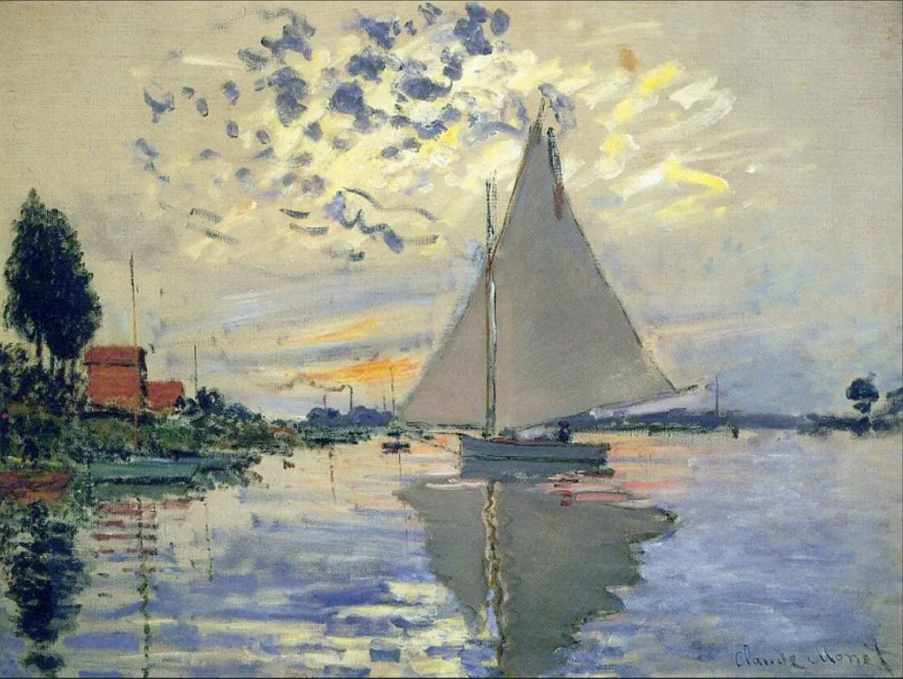 

High quality Oil painting Canvas Reproductions Sailboat at Le Petit-Gennevilliers (1874) By Claude Monet Painting hand painted