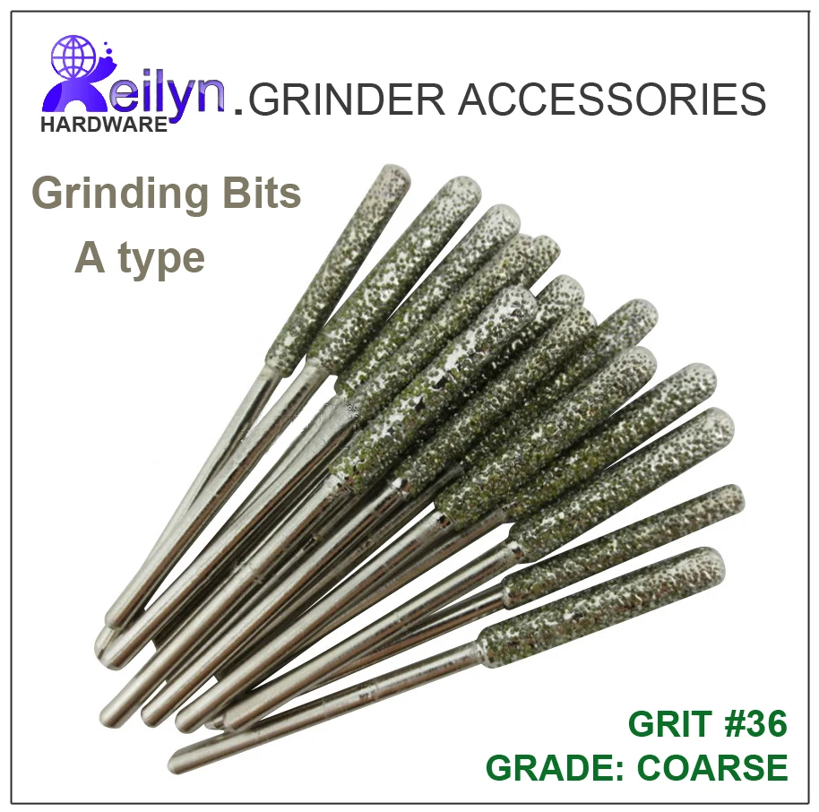 Image 10pc coarse sand grit #36 rough grit Emergy diamond abrasive bits peeling needle A type flat end die grinder dremel rotary tools