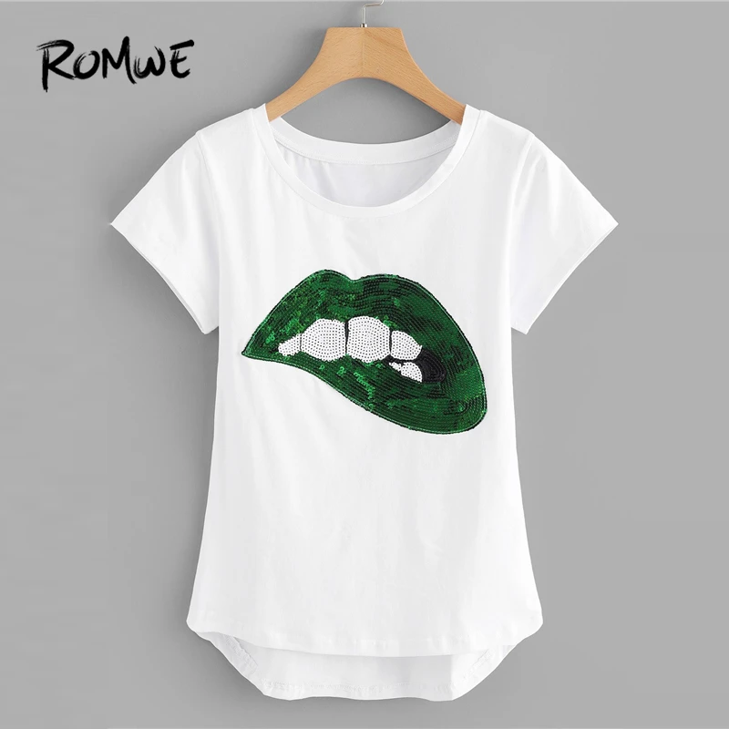 ROMWE Contrast Sequin Tee 2019 Casual Female Glamorous White Short Sleeve Asymmetrical Tees Women Summer Round Neck Shirt
ROMWE Contrast Sequin Tee 2019 Casual Female Glamorous White Short Sleeve Asymmetrical Tees Women Summer Round Neck Shirt