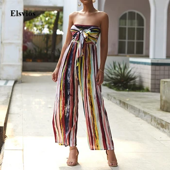 Elsvios Sexy Striped Print Boho Beach Jumpsuit Summer Women Sleeveless Wide Leg Romper Elegant Off Shoulder Backless Overalls
Elsvios Sexy Striped Print Boho Beach Jumpsuit Summer Women Sleeveless Wide Leg Romper Elegant Off Shoulder Backless Overalls