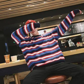 Autumn And Winter New Men's Loose Youth Fashion Personality Casual Temperament Striped Cotton Polyester Round Neck Knit Sweater
Autumn And Winter New Men's Loose Youth Fashion Personality Casual Temperament Striped Cotton Polyester Round Neck Knit Sweater