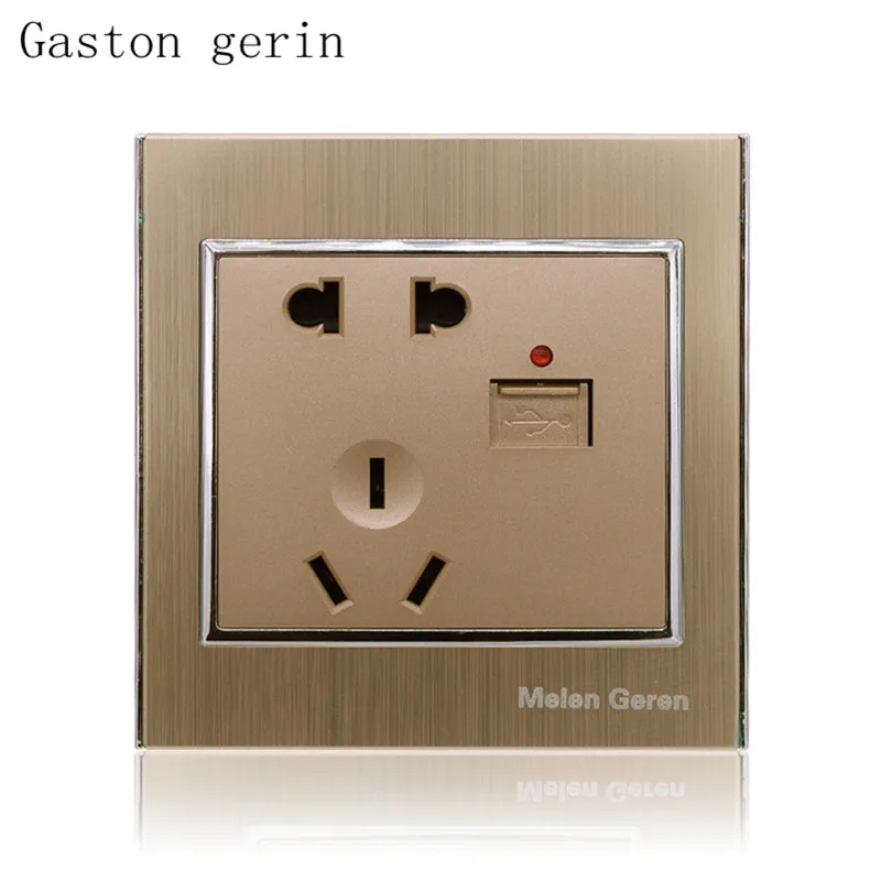 Standard Wall Power Socket USB Port Luxury Brushed Gold Panel with Indicator 10A AC 220V Outlet Wall Mounted 86mm Aluminum Alloy
Standard Wall Power Socket USB Port Luxury Brushed Gold Panel with Indicator 10A AC 220V Outlet Wall Mounted 86mm Aluminum Alloy