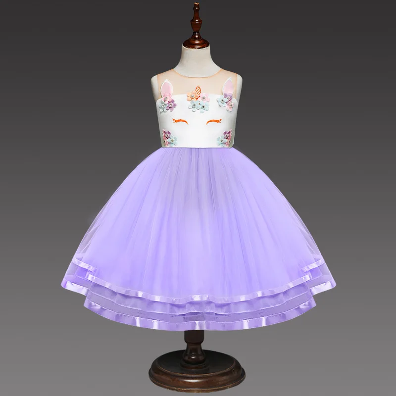 Flower Unicorn Dress Girl Party Birthday Princess Children Clothing 2019 Tule Lace Kids Dresses For Girls Costume 3 to 8 Years (9)