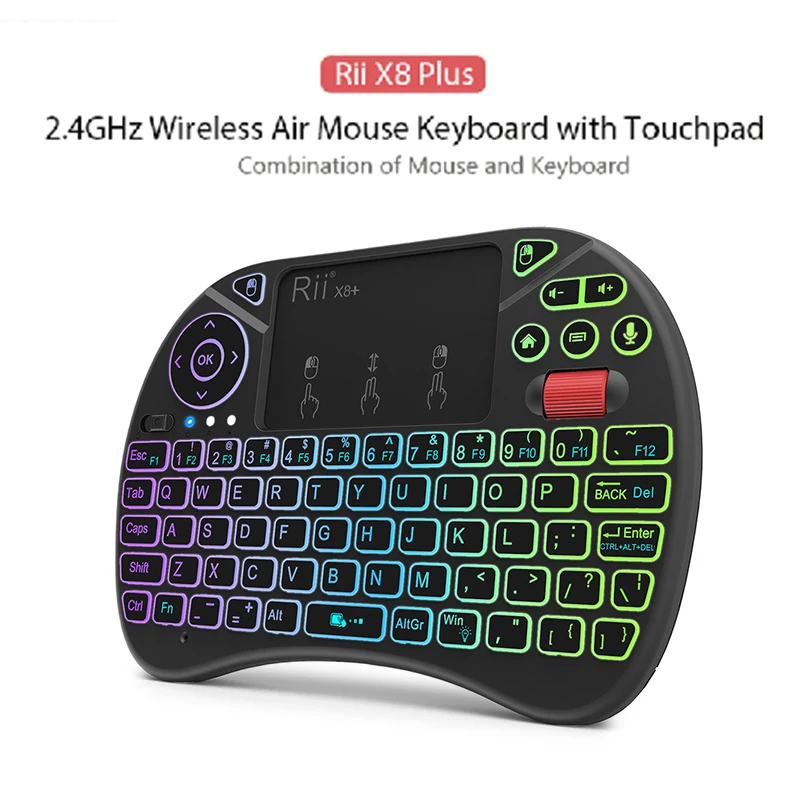 

Rii X8 Plus 2.4GHz Wireless Air Mouse Mini Keyboard 71 Keys With Touchpad LED Backlit For Android TV Google TV Box HTPC Pad PC