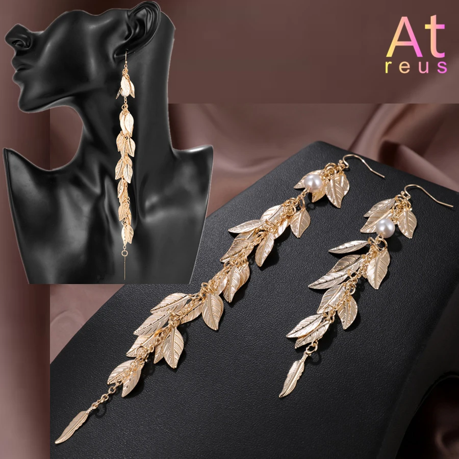 Metal Leaf Tassel Long Drop Earrings For Women Gold Color Maxi Statement Hanging Dangle Asymmetry Earring Wedding Party Jewelry | Украшения