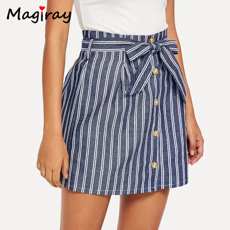 Magiray Bow Tie Belted Mini Skirt Women Harajuku Korean Elegant Skirt Women 2019 A Line Button White Blue Gray Striped Skirt 116
Magiray Bow Tie Belted Mini Skirt Women Harajuku Korean Elegant Skirt Women 2019 A Line Button White Blue Gray Striped Skirt 116