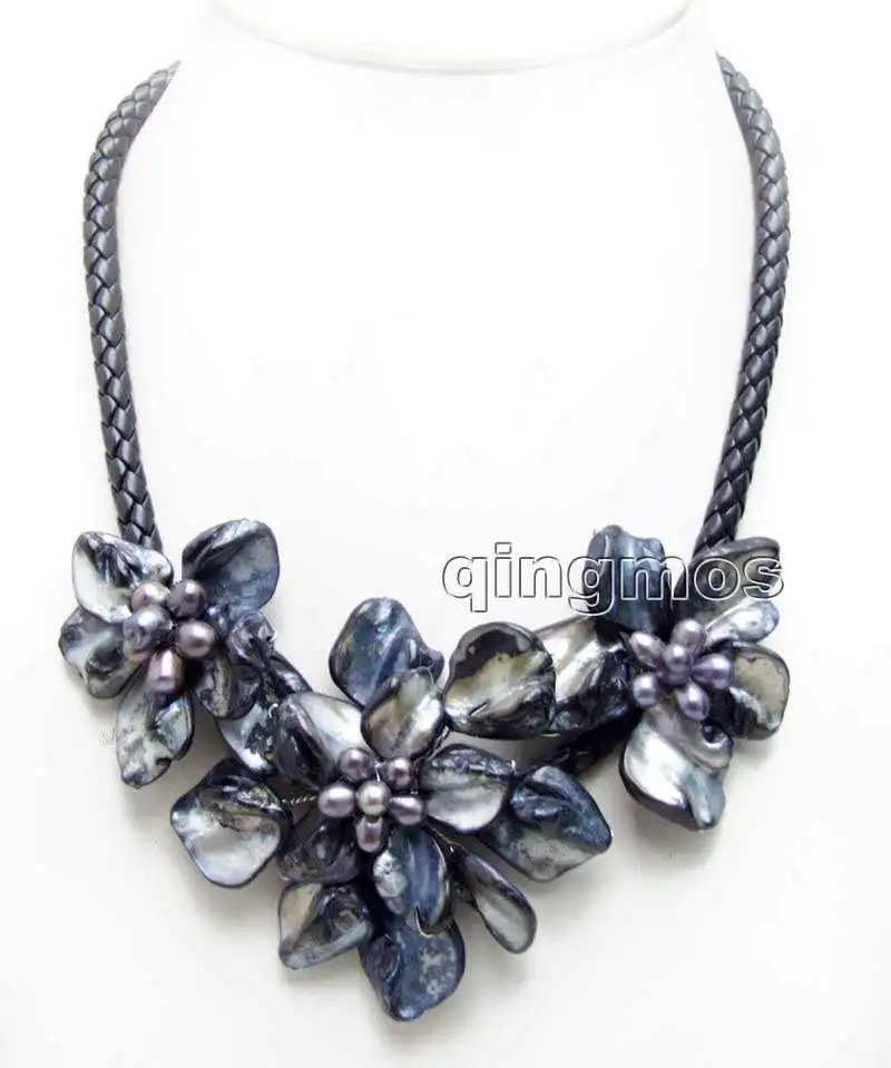 Big 1 piece 70mm and 2 piece 50mm Black Baroque Shell Flower and Natural Pearl pendant Black 6mm Rope 18'' Necklace-nec6365
Big 1 piece 70mm and 2 piece 50mm Black Baroque Shell Flower and Natural Pearl pendant Black 6mm Rope 18'' Necklace-nec6365