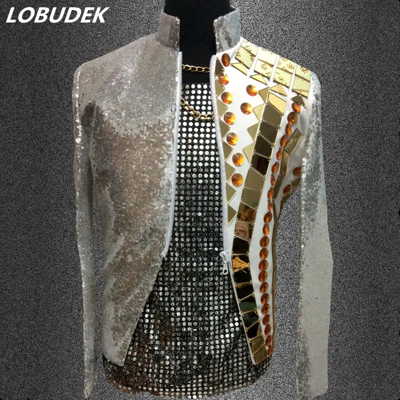 Gold Mirrors Sequins Jacket Coat Male Clothes Singer Dancer Performance Outfit fashion nightclub Concert Host Stage Bar Costume
Gold Mirrors Sequins Jacket Coat Male Clothes Singer Dancer Performance Outfit fashion nightclub Concert Host Stage Bar Costume
