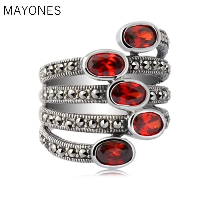 MAYONES 925 sterling silver garnet with Marcsey multi-circle wide fashion women's ring 
MAYONES 925 sterling silver garnet with Marcsey multi-circle wide fashion women's ring