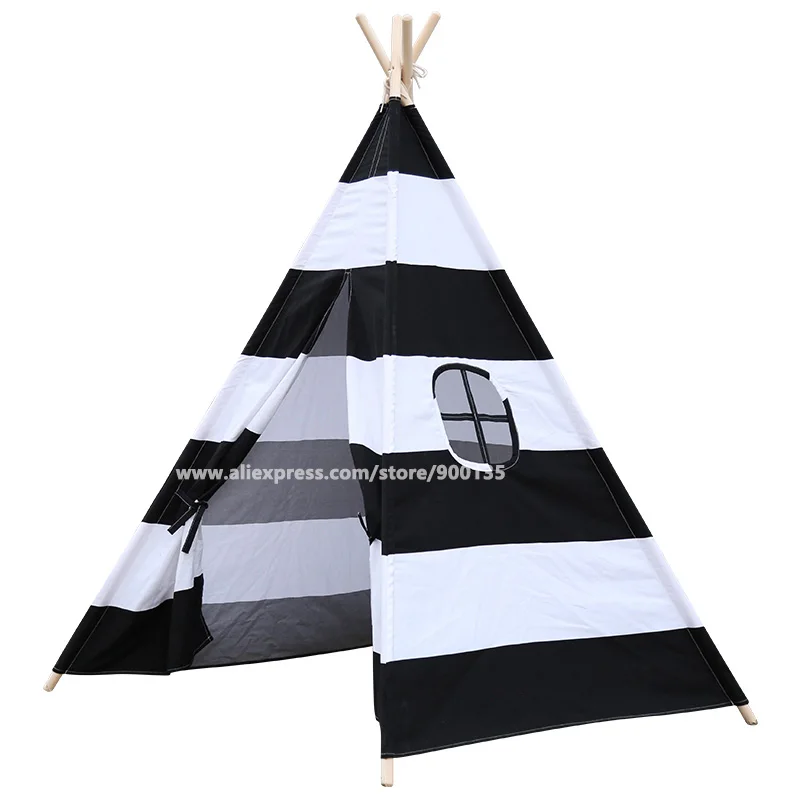 Горизонтальные Черный и белый в полоску indoor детей убежище игровая wigwam палатка |