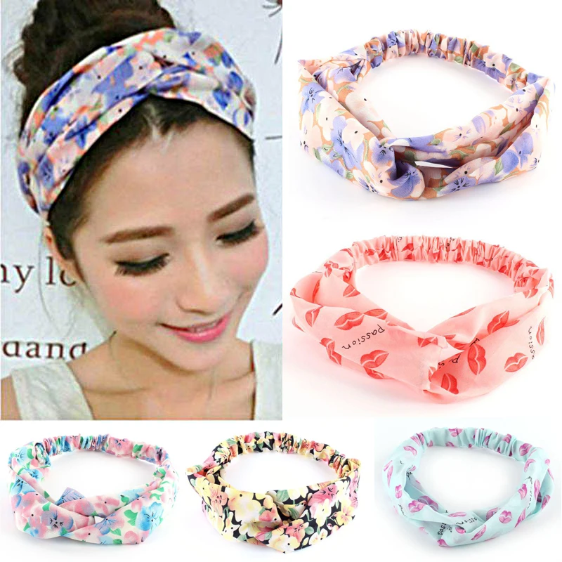 Elastic Cross Hair Band Floral Strip Printed Headband Women Turbans Head Wrap Ornaments Twist Knot Beach Accessories |
