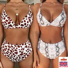 Mulher bandage bikini 2 pçs conjunto push-up estampa animal leopardo cintura alta praia maiô bandeau acolchoado sutiã maiô(China)