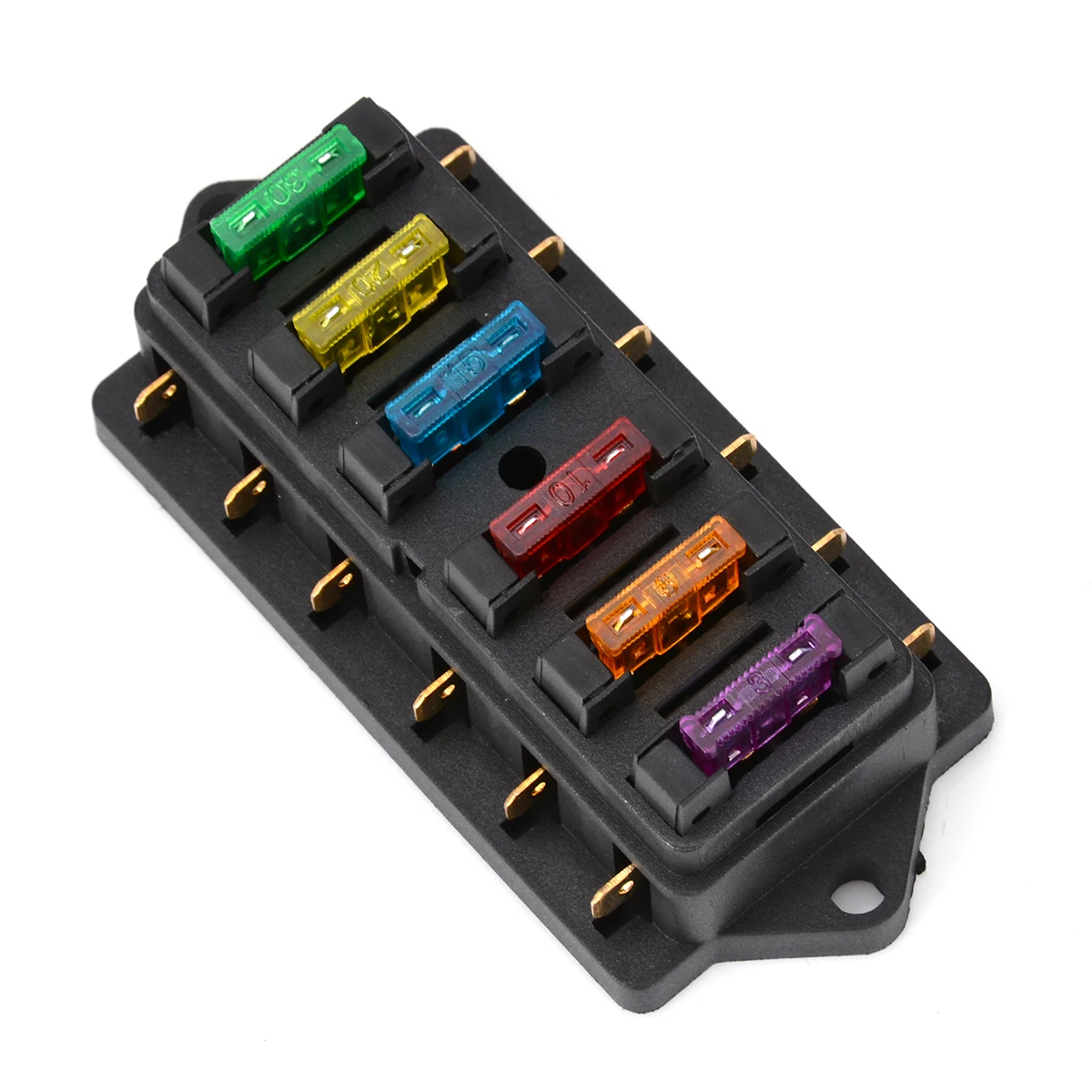 1pc 6.3mm 6 Way Circuit Standard Blade Fuse Holder DC12V/24V with 6 Fuses For Auto Car Accessories