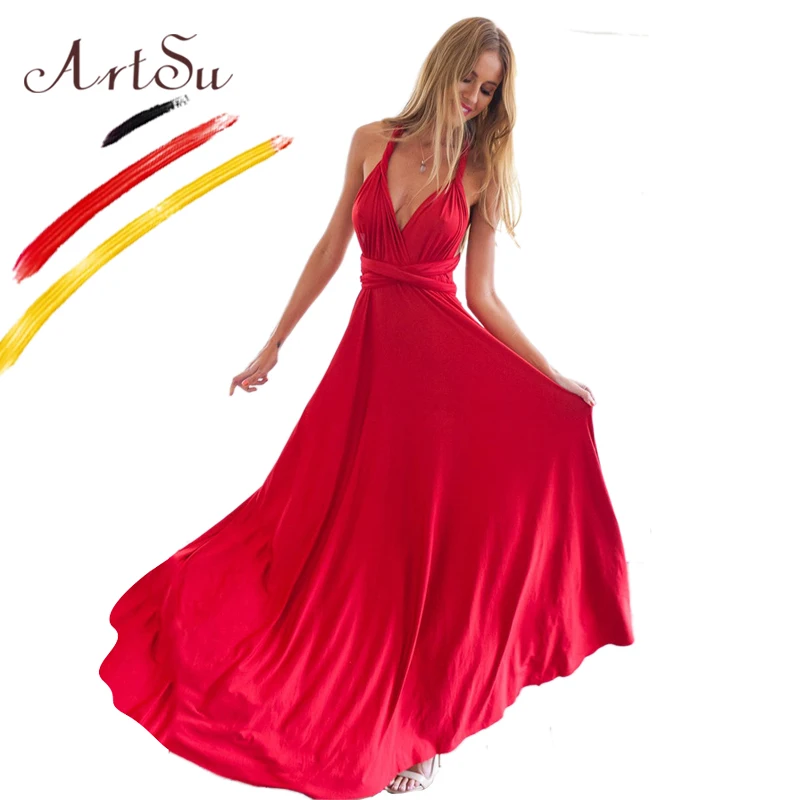 Фото Женское длинное платье в пол ArtSu разноцветное Бандажное стиле - купить