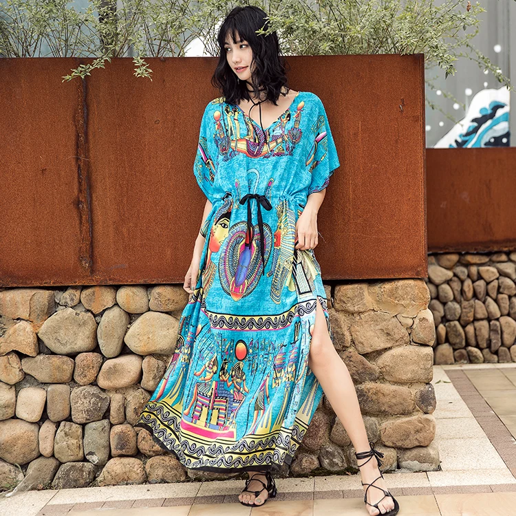 Indian Nepal Thailand Style Pagoda Print Loose Long Robes Women Short Sleeve V Neck Summer Casual Beach Bohemian Dress 5 Colors
Indian Nepal Thailand Style Pagoda Print Loose Long Robes Women Short Sleeve V Neck Summer Casual Beach Bohemian Dress 5 Colors