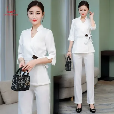 Pharmacy beauty salon work clothes women 2019 spring new health club spa beautician technician temperament set
Pharmacy beauty salon work clothes women 2019 spring new health club spa beautician technician temperament set