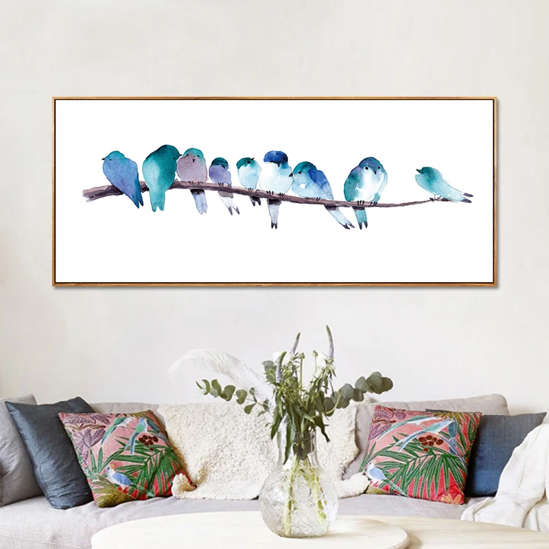Image Abstract Birds Decorative Wall Painting Watercolor Art Print Home Decoration Blue Birds Paintings Large Quality No Frame