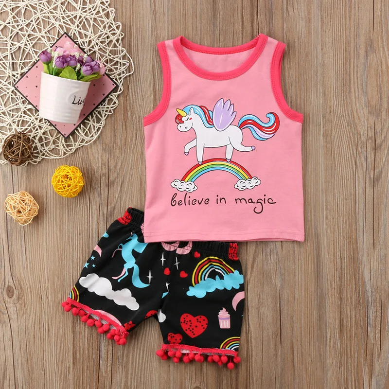 Summer Toddler Girls Set Cartoon Girls Unicorn Vest + Shorts 2PCS Pink Kids Suits Fashion Children Clothing Set
Summer Toddler Girls Set Cartoon Girls Unicorn Vest + Shorts 2PCS Pink Kids Suits Fashion Children Clothing Set
