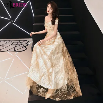 2019 Gorgeous Gold Evening Dresses Long Special Occasion Dresses Sexy Boat-neck Long Evening Dress A-line Evening Gowns ES2446
2019 Gorgeous Gold Evening Dresses Long Special Occasion Dresses Sexy Boat-neck Long Evening Dress A-line Evening Gowns ES2446