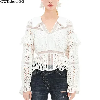 CWBshowGG Summer New Lace Top Women High Quality Hollow Out Patchwork Flare Sleeve Turn-Down Collar Fashion White Vintage Shirt
CWBshowGG Summer New Lace Top Women High Quality Hollow Out Patchwork Flare Sleeve Turn-Down Collar Fashion White Vintage Shirt