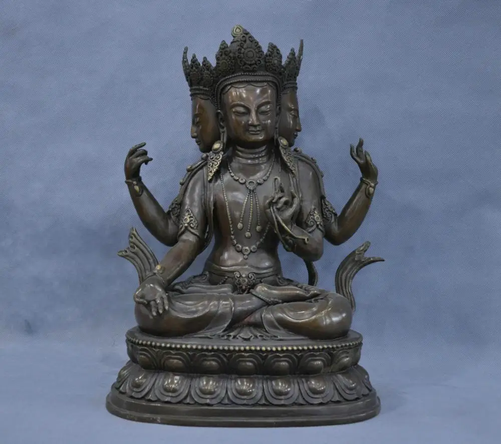 16'' Tibet 3 Faces 4 Arms Avalokitesvara Chenrezig Kwan-yin Buddha Bronze Statue QQ EW
16'' Tibet 3 Faces 4 Arms Avalokitesvara Chenrezig Kwan-yin Buddha Bronze Statue QQ EW