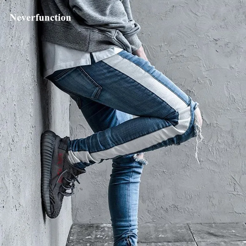 Ripped jeans for men Knee Hole Side Zipper Slim Distressed skinny Jeans justin bieber streetwear hip hop blue black KANYE WEST
Ripped jeans for men Knee Hole Side Zipper Slim Distressed skinny Jeans justin bieber streetwear hip hop blue black KANYE WEST
