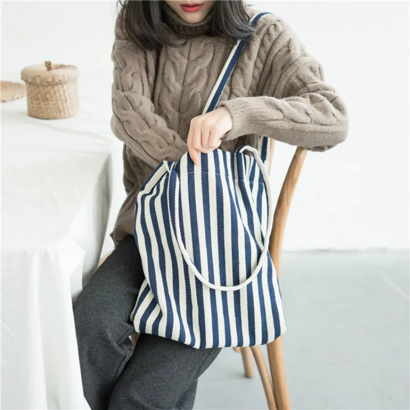 Casual Totes Bags Canvas Stripe Shoulder Shopping Bag Women Female Reusable Eco Shopping Bag
Casual Totes Bags Canvas Stripe Shoulder Shopping Bag Women Female Reusable Eco Shopping Bag
