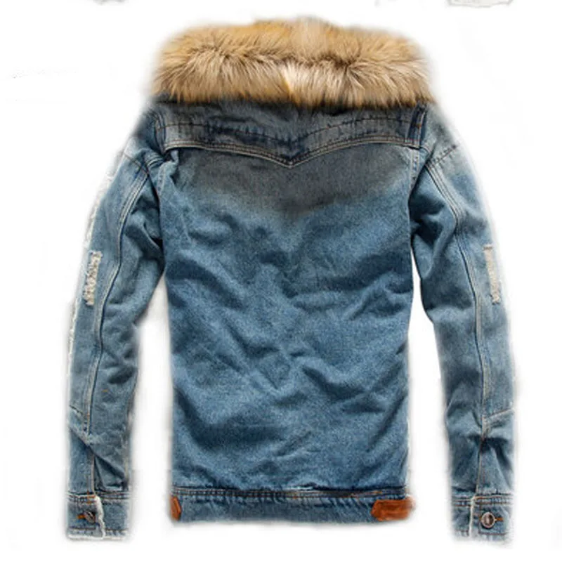 TANGNEST/2019 зимняя мужская джинсовая куртка с капюшоном и меховым воротником модная