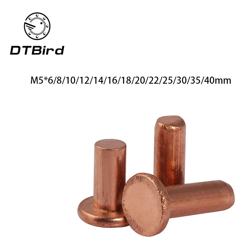 

30pcs M5x/6/8/10/12/14/16/18/20/22/25/30/35/40/45/50 Length Flat Head Copper Rivets Horizontal Brass Solid Percussion GB109 DT2