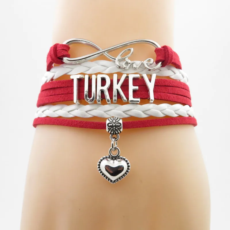 Infinity love turkey Bracelet turkey country flag bracelet heart Charm leather wrap bracelet & bangle for woman and man
Infinity love turkey Bracelet turkey country flag bracelet heart Charm leather wrap bracelet & bangle for woman and man