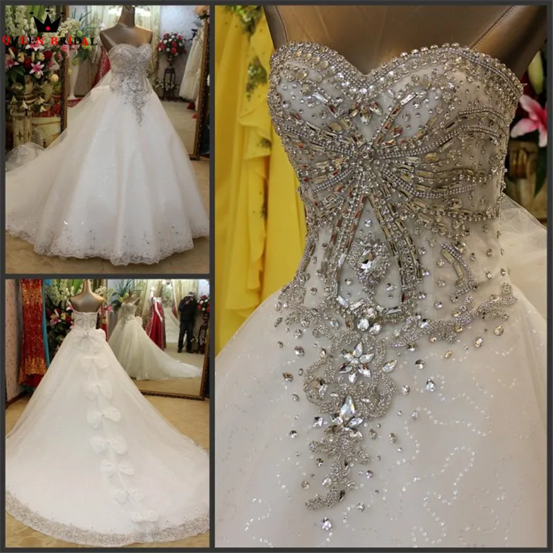 Custom Made 2019 New Fashion Ball Gown Sweetheart Crystal Tulle Lace Elegant Wedding Dresses Vestido De Noiva Luxury Gown KA03 
Custom Made 2019 New Fashion Ball Gown Sweetheart Crystal Tulle Lace Elegant Wedding Dresses Vestido De Noiva Luxury Gown KA03
