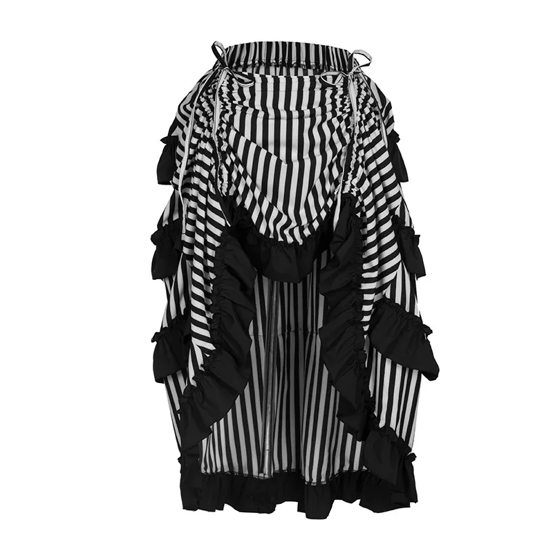 Black And White Striped Lace Up Long Asymmetrical Ruffles Vintage Gothic Skirts Womens Steampunk Clothing Sexy Victorian Skirt
Black And White Striped Lace Up Long Asymmetrical Ruffles Vintage Gothic Skirts Womens Steampunk Clothing Sexy Victorian Skirt