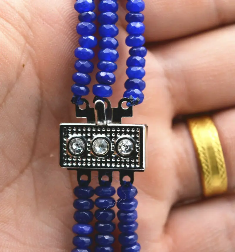 Новые Натуральные 3 граненые темно-бусины из голубого сапфира ожерелье AAA рядов 2x4