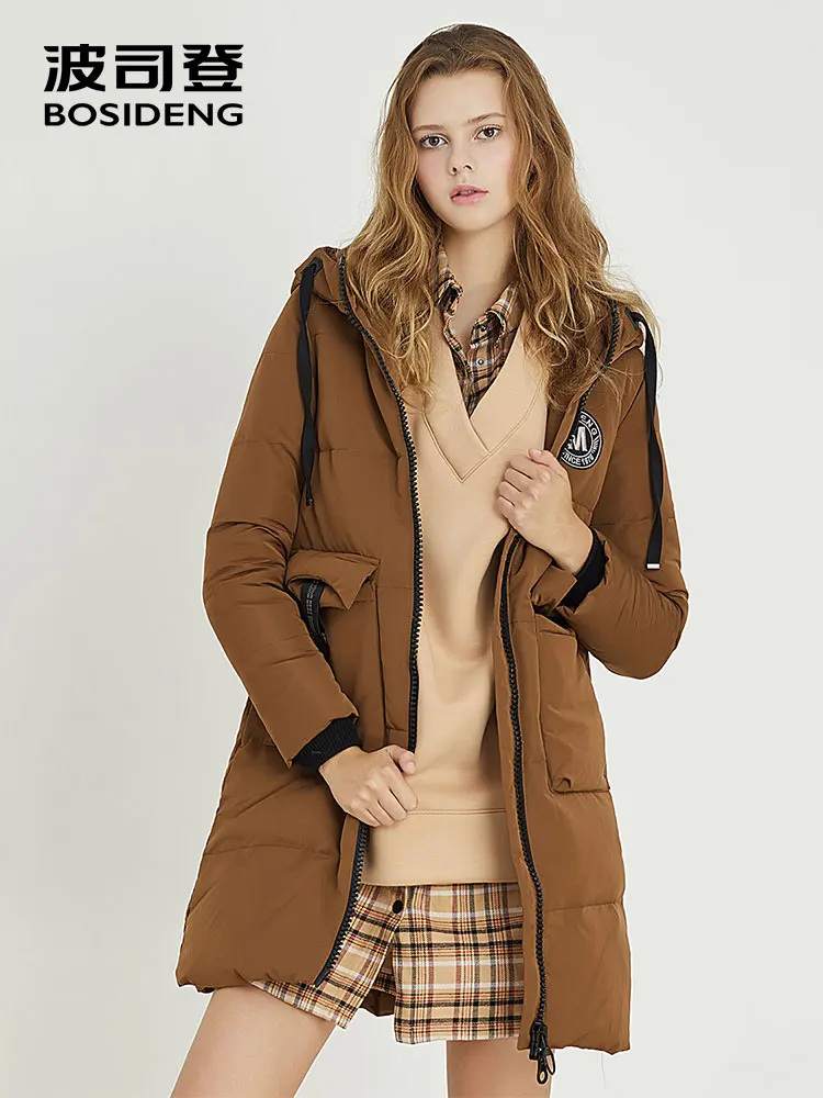 BOSIDENG women's loose casual fashion hooded big pocket labeling down jacket warm long winter down parka B70141120
BOSIDENG women's loose casual fashion hooded big pocket labeling down jacket warm long winter down parka B70141120