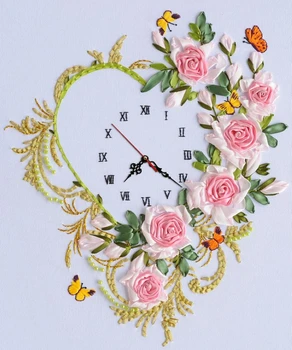 DIY 3D Ribbon Embroidery cross stitch kits sets handmade needlework / Love heart flowers Room Watch Decor Clock 
DIY 3D Ribbon Embroidery cross stitch kits sets handmade needlework / Love heart flowers Room Watch Decor Clock