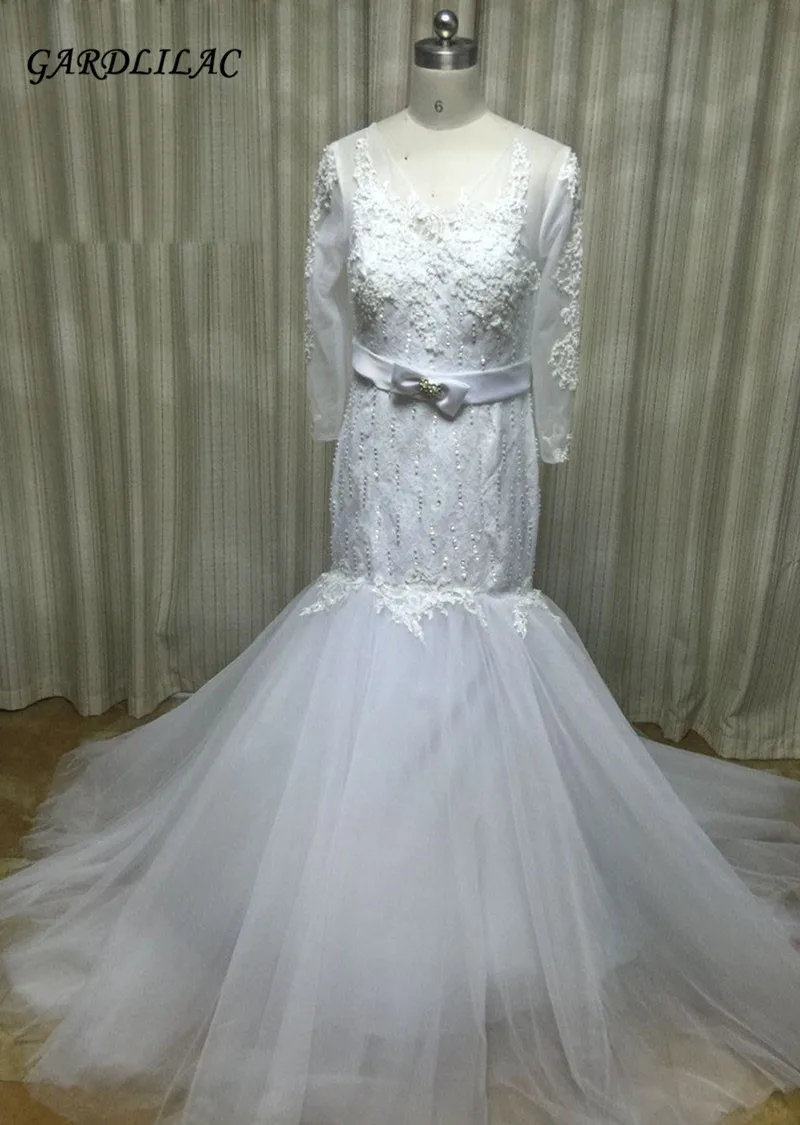 New White Plus Size Lace Long Sleeve Wedding Dresses 2017 V-Neck Crystal Beads Bow Belt Bridal Gown Vestido de noiva
New White Plus Size Lace Long Sleeve Wedding Dresses 2017 V-Neck Crystal Beads Bow Belt Bridal Gown Vestido de noiva