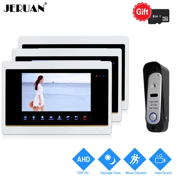 

JERUAN 720P AHD HD Motion Detection 7 inch Video Door Phone Unlock Intercom System 3 Record Monitor +HD 110 degree Camera 1V3