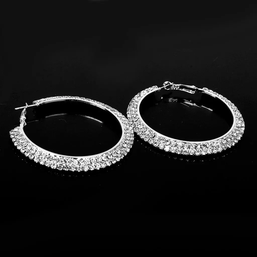 1 pair Creoles Earrings Alloy Earrings with 2-Row Rhinestone Diameter of 40mm - Silver
1 pair Creoles Earrings Alloy Earrings with 2-Row Rhinestone Diameter of 40mm - Silver