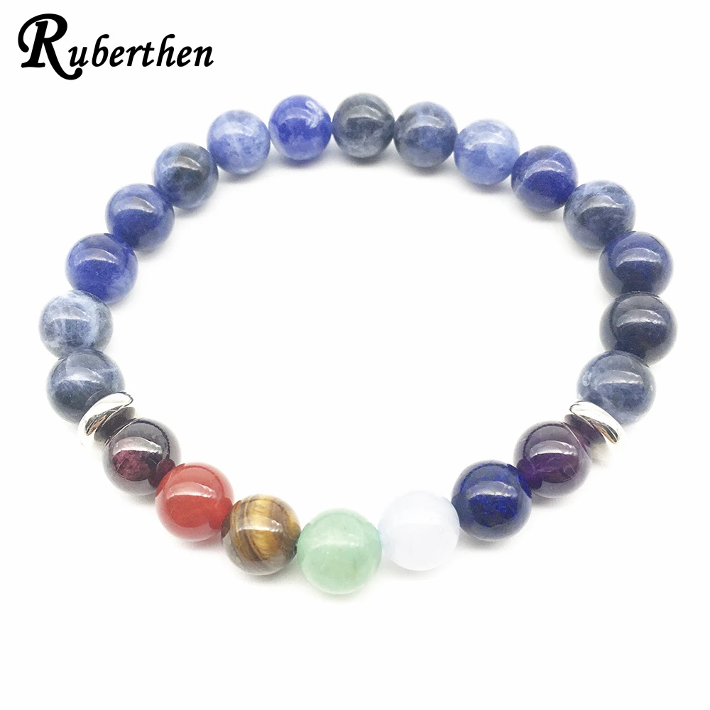 Ruberthen Fashion Hot Sale Yoga Bracelet 7 Chakra Blue Sodalite Stone High Quality Natural Balance Jewelry | Украшения и